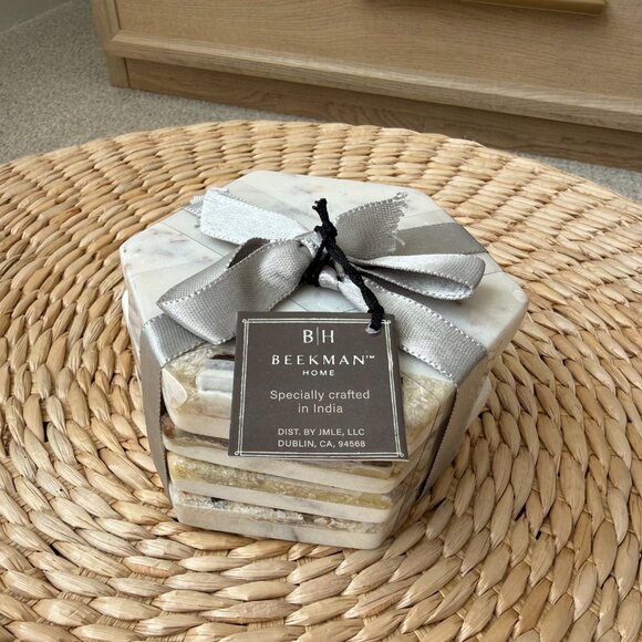 Beekman Home Hexagonal Marble Coaster Set - Picture 3 of 5